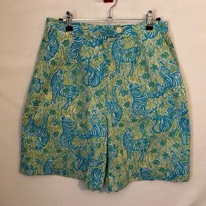 Lilly Pulitzer Shorts Zebra Print‎ Blue Yellow Women's Size 10 Vintage EUC